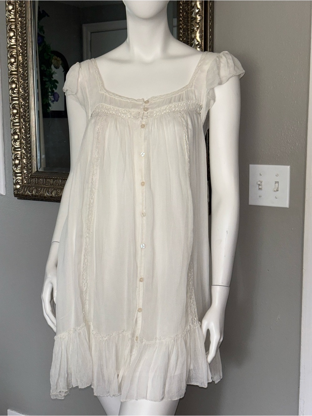 Free People Ivory Button-Front Midi Dress